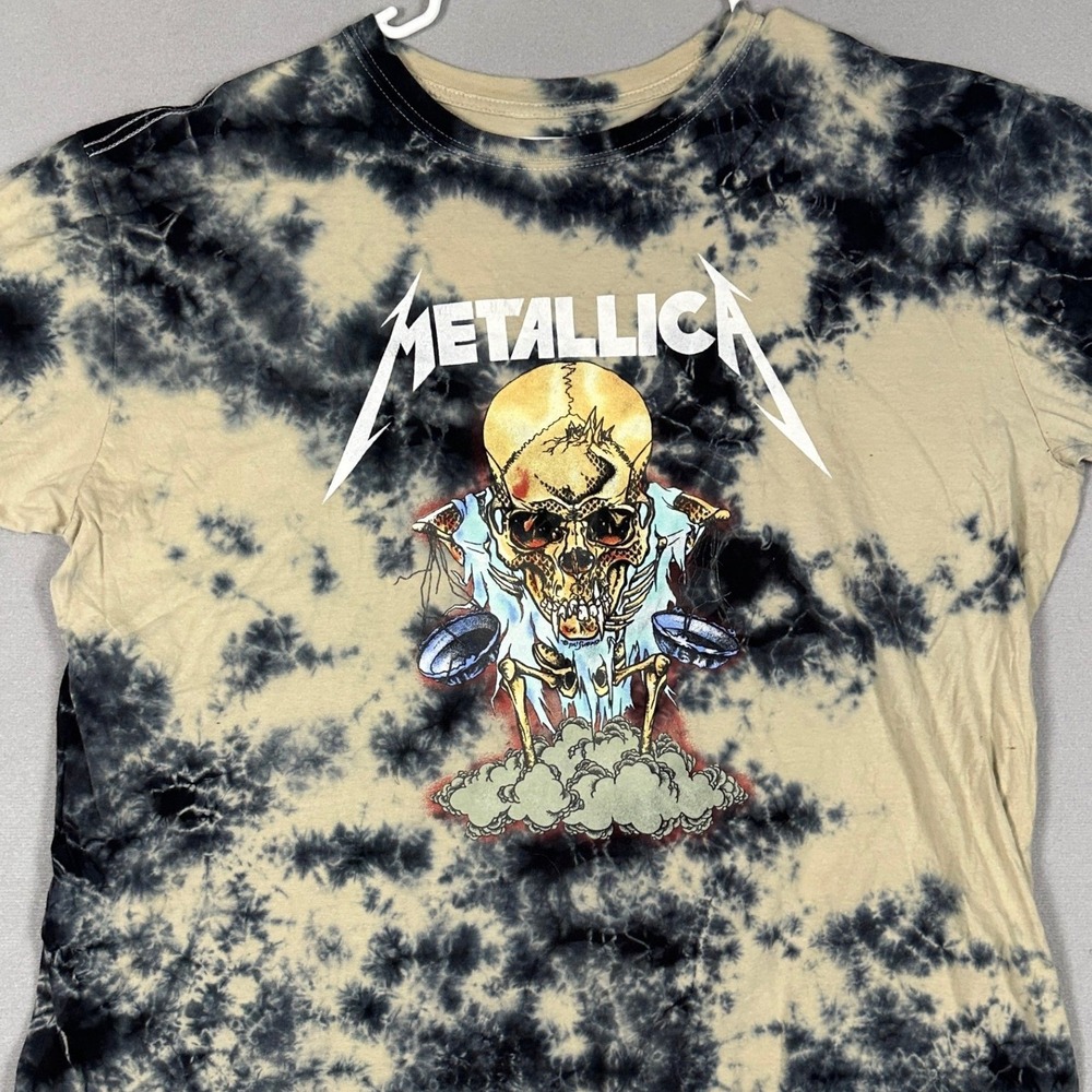 Metallica T-Shirt Mens XL Navy Tan Pushead Skull Graphic Tee Short Sleeve EUC